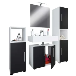New Wohnen Badezimmermöbel Set in Weiß Schwarz - Cranies I (vierteilig)