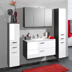 Discount Wohnen Badezimmermöbel Set Tiamos in Weiß Hochglanz (vierteilig)