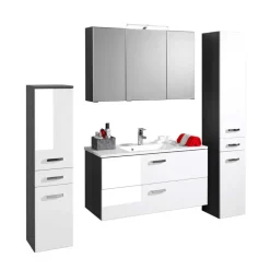 Discount Wohnen Badezimmermöbel Set Tiamos in Weiß Hochglanz (vierteilig)