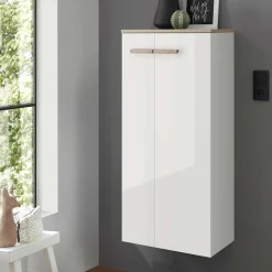 Online Wohnen Badezimmerschrank in Weiß Hochglanz & Eiche - Vauflos