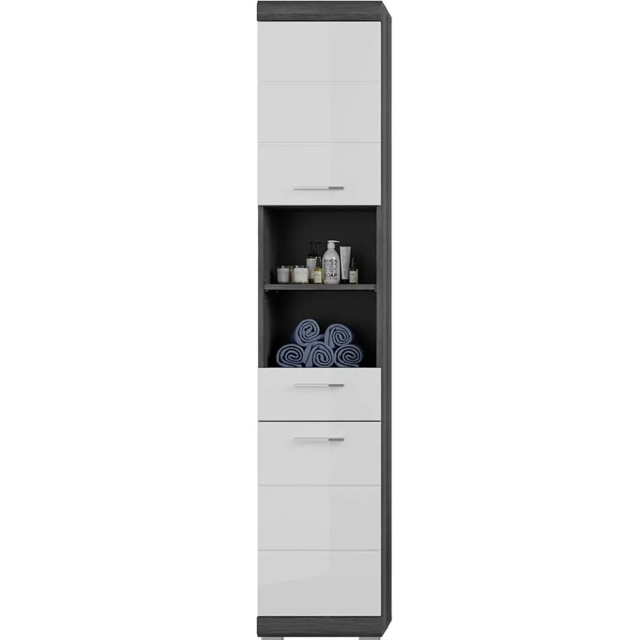 Discount Wohnen Badmöbel Hochschrank & Beckenschrank & Spiegel - Nancys (dreiteilig)