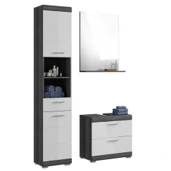 Discount Wohnen Badmöbel Hochschrank & Beckenschrank & Spiegel - Nancys (dreiteilig)