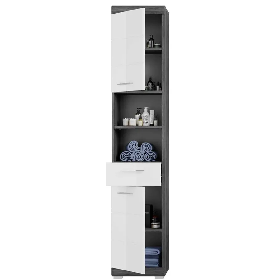 Discount Wohnen Badmöbel Hochschrank & Beckenschrank & Spiegel - Nancys (dreiteilig)