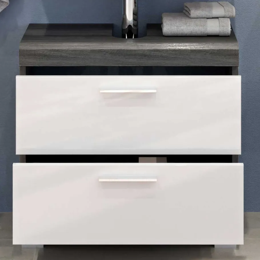 Discount Wohnen Badmöbel Hochschrank & Beckenschrank & Spiegel - Nancys (dreiteilig)