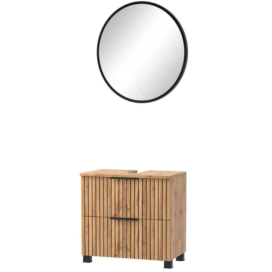 Discount Wohnen Badmöbel Waschtisch Kombi mit LED Spiegel - Crystoga (zweiteilig)