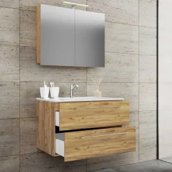 Outlet Wohnen Bad-Waschtisch & Spiegelschrank modern - Karin (zweiteilig)