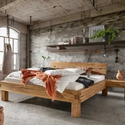 Discount Wohnen Balkenbett mit Naturkanten Kopfteil - Blevos