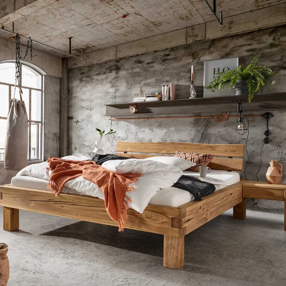 Discount Wohnen Balkenbett mit Naturkanten Kopfteil - Blevos