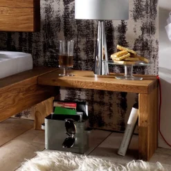 Hot Wohnen Balken-Doppelbett mit Nachttischen im Set Housten aus Wildeiche massiv (dreiteilig)