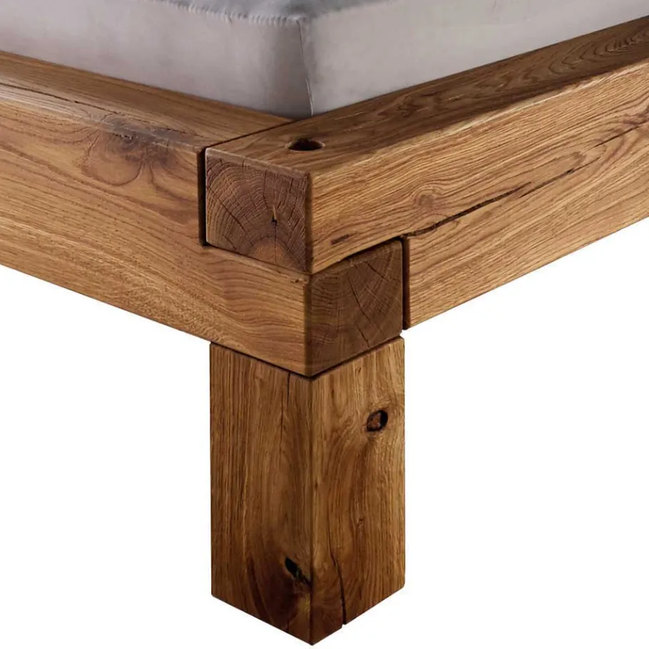 Hot Wohnen Balken-Doppelbett mit Nachttischen im Set Housten aus Wildeiche massiv (dreiteilig)