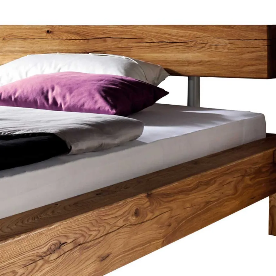 Hot Wohnen Balken-Doppelbett mit Nachttischen im Set Housten aus Wildeiche massiv (dreiteilig)