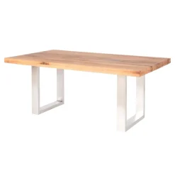 Outlet Wohnen Balkeneiche Tisch Wasconda mit Edelstahlgestell