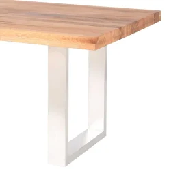 Outlet Wohnen Balkeneiche Tisch Wasconda mit Edelstahlgestell