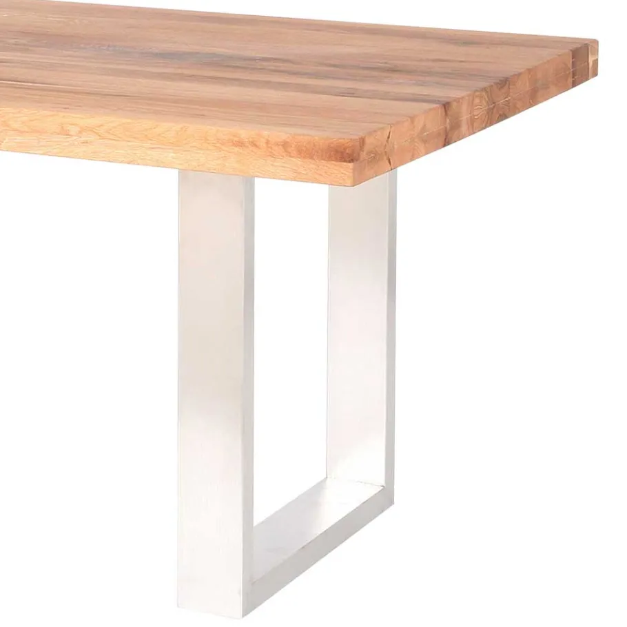 Outlet Wohnen Balkeneiche Tisch Wasconda mit Edelstahlgestell