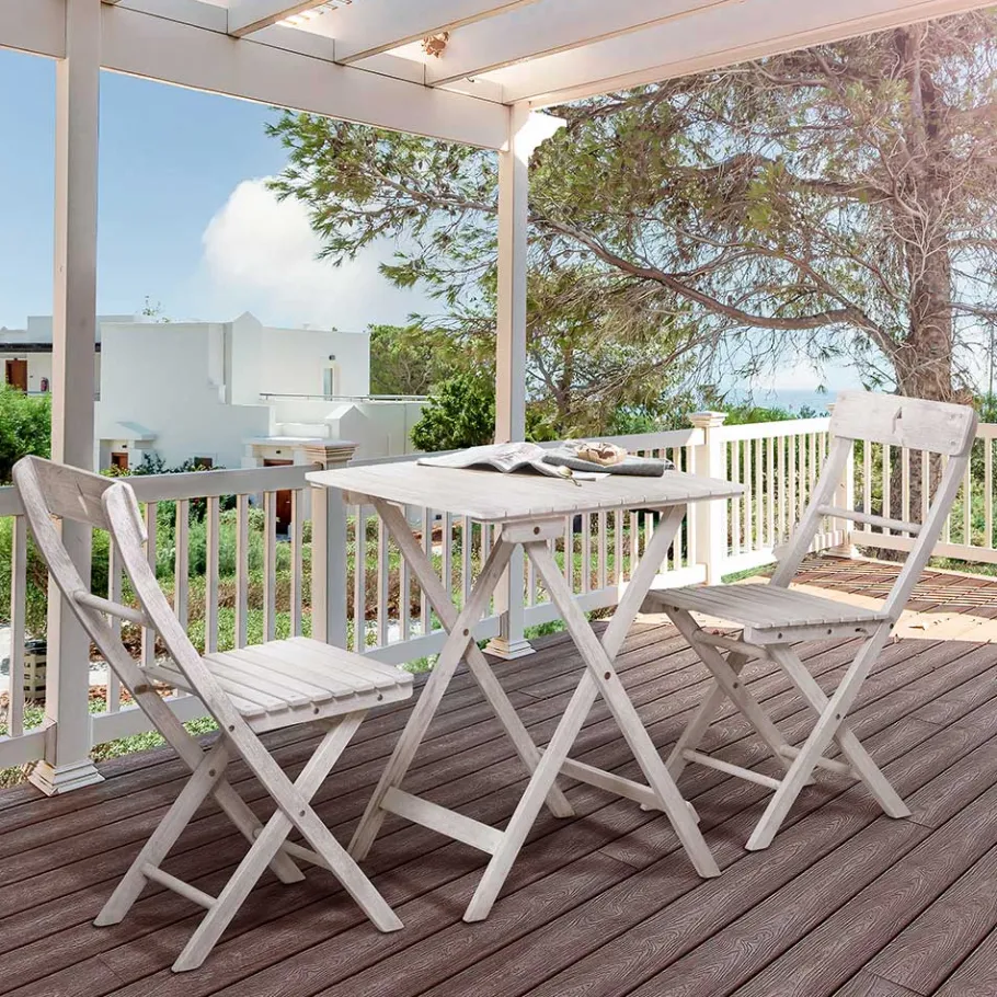 Discount Wohnen Balkon Sitzgruppe in Grey Wash - Paisly (dreiteilig)
