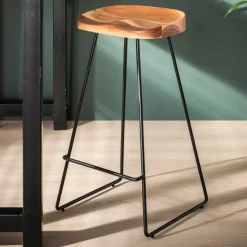 Outlet Wohnen Barhocker mit Holzsitzen aus Akazie - Invitus (4er Set)