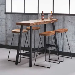 Outlet Wohnen Barhocker mit Holzsitzen aus Akazie - Invitus (4er Set)