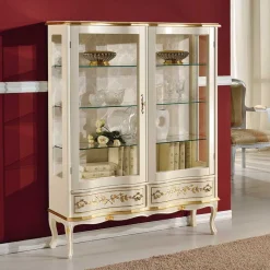 Discount Wohnen Barock Design Vitrine in Weiß & Gold - Iviada