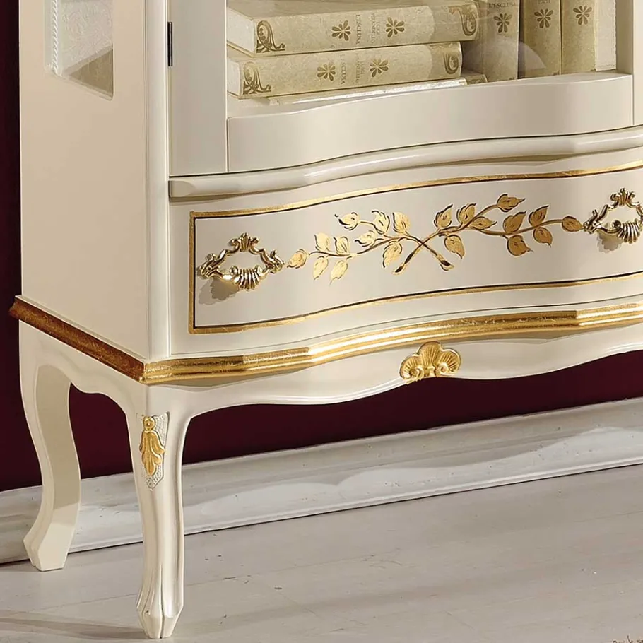 Discount Wohnen Barock Design Vitrine in Weiß & Gold - Iviada
