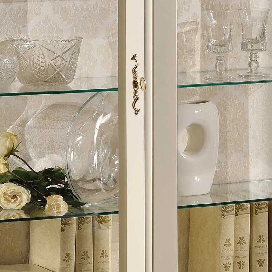 Discount Wohnen Barock Design Vitrine in Weiß & Gold - Iviada