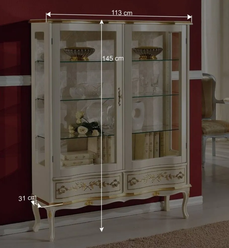 Discount Wohnen Barock Design Vitrine in Weiß & Gold - Iviada