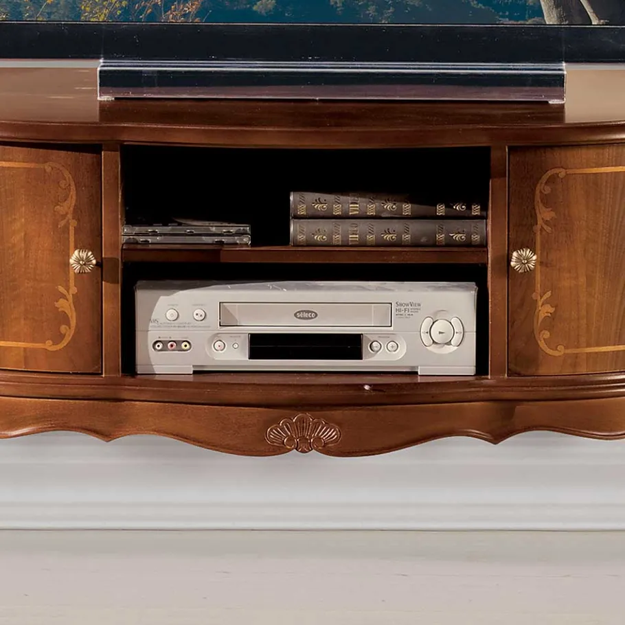 Outlet Wohnen Barock Lowboard für Fernseher Dentro in Nussbaumfarben