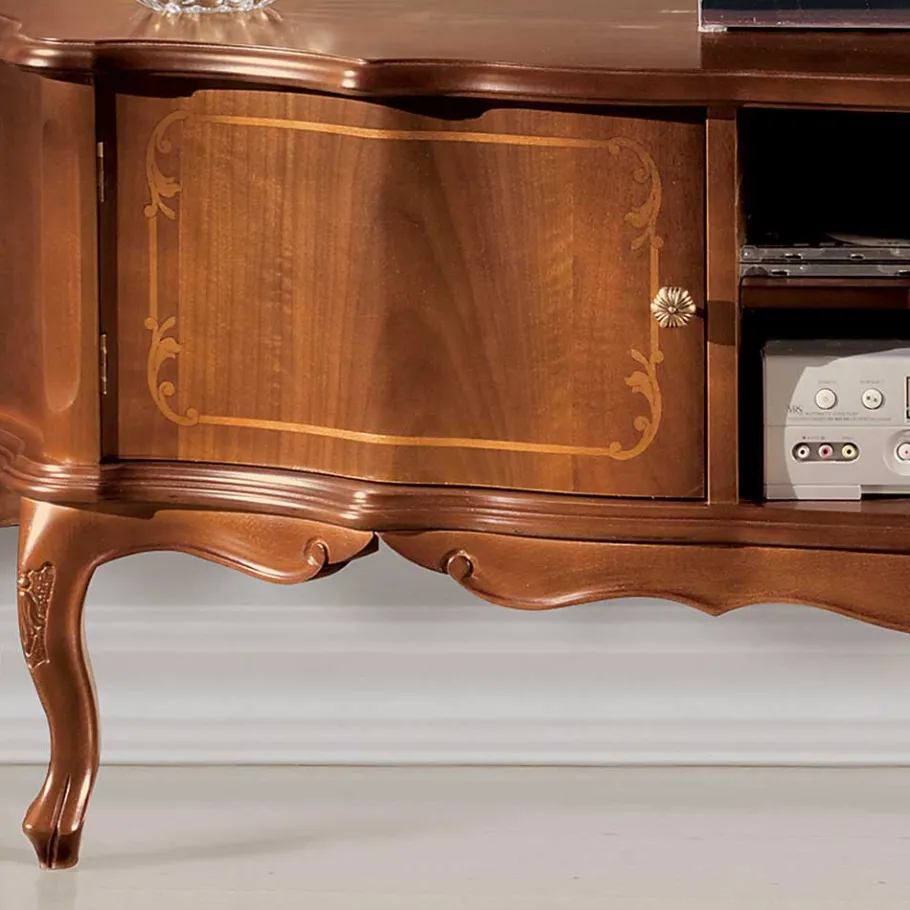 Outlet Wohnen Barock Lowboard für Fernseher Dentro in Nussbaumfarben