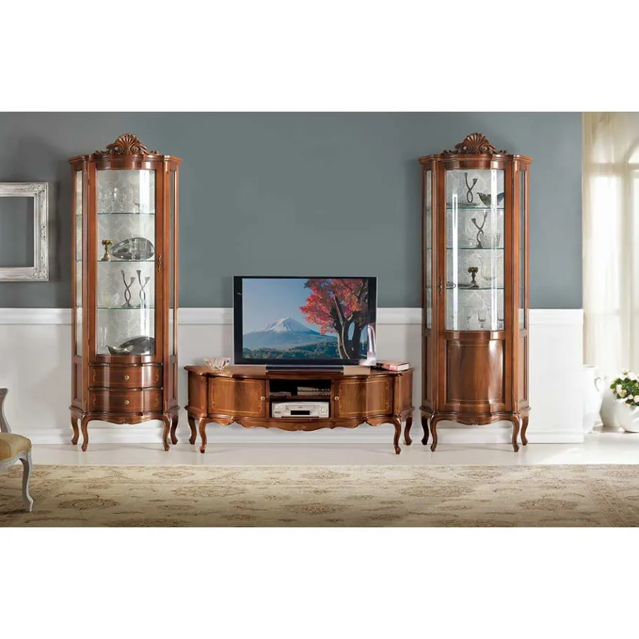 Outlet Wohnen Barock Lowboard für Fernseher Dentro in Nussbaumfarben
