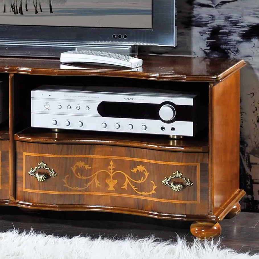 Outlet Wohnen Barock TV Board in Nussbaum Agosto mit 2 Schubladen