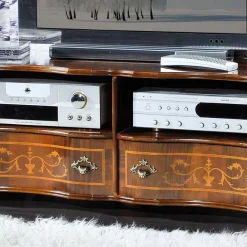 Outlet Wohnen Barock TV Board in Nussbaum Agosto mit 2 Schubladen
