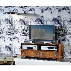 Outlet Wohnen Barock TV Board in Nussbaum Agosto mit 2 Schubladen