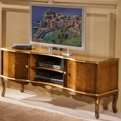 Discount Wohnen Barock TV Lowboard mit Blattgold Venerdina in Nussbaumfarben