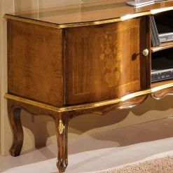 Discount Wohnen Barock TV Lowboard mit Blattgold Venerdina in Nussbaumfarben