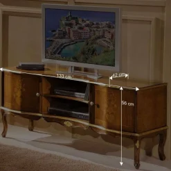 Discount Wohnen Barock TV Lowboard mit Blattgold Venerdina in Nussbaumfarben