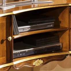 Discount Wohnen Barock TV Lowboard mit Blattgold Venerdina in Nussbaumfarben