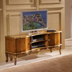 Discount Wohnen Barock TV Lowboard mit Blattgold Venerdina in Nussbaumfarben