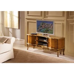 Discount Wohnen Barock TV Lowboard mit Blattgold Venerdina in Nussbaumfarben