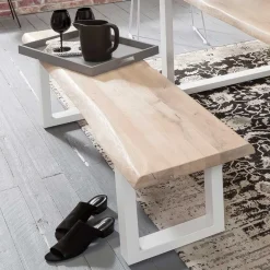 Outlet Wohnen Baumkante Esstisch & Bank in White Wash - Tilveta (zweiteilig)