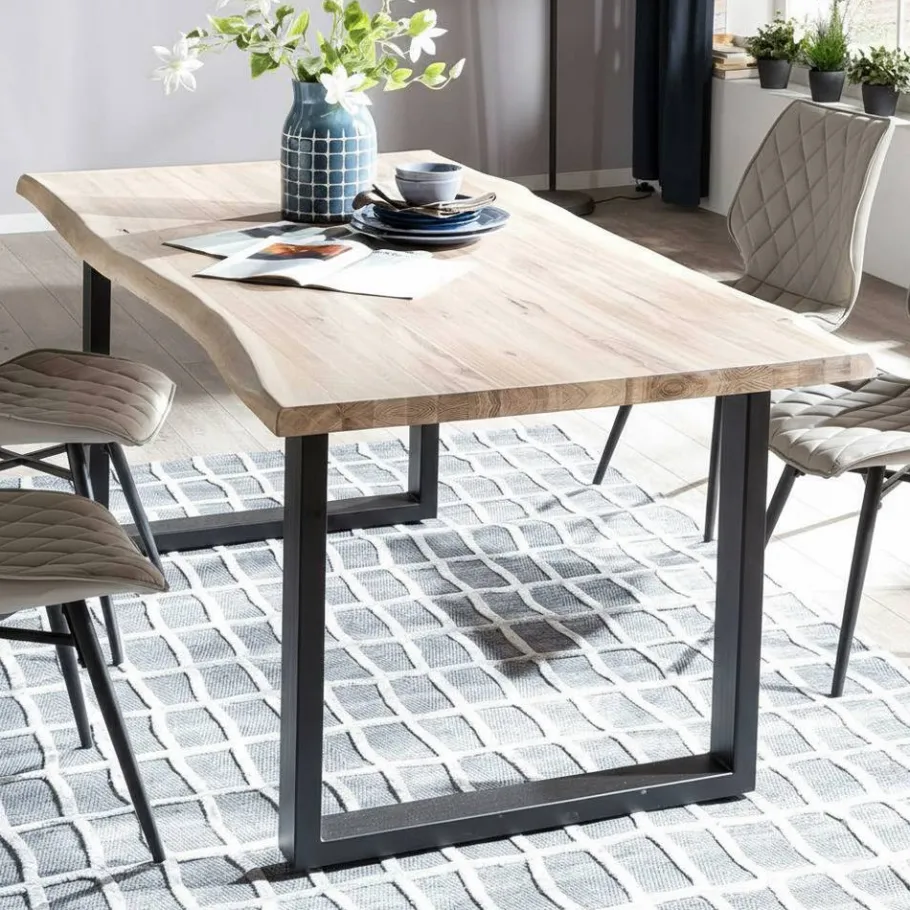 Discount Wohnen Baumkante Industry Tisch aus Wildeiche White Wash - Lurianno