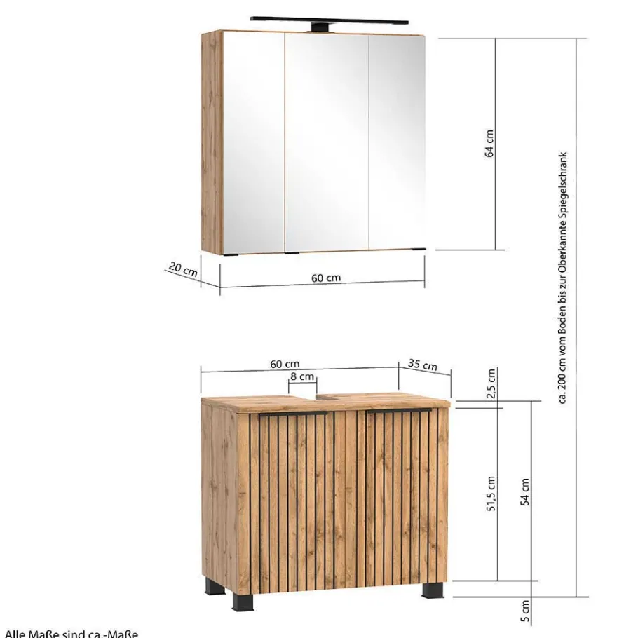Discount Wohnen Beckenschrank & Spiegelschrank & Unterschrank - Crystoga (dreiteilig)