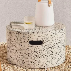 Online Wohnen Beistelltisch aus Faserzement Terrazzo Weiß - Vin