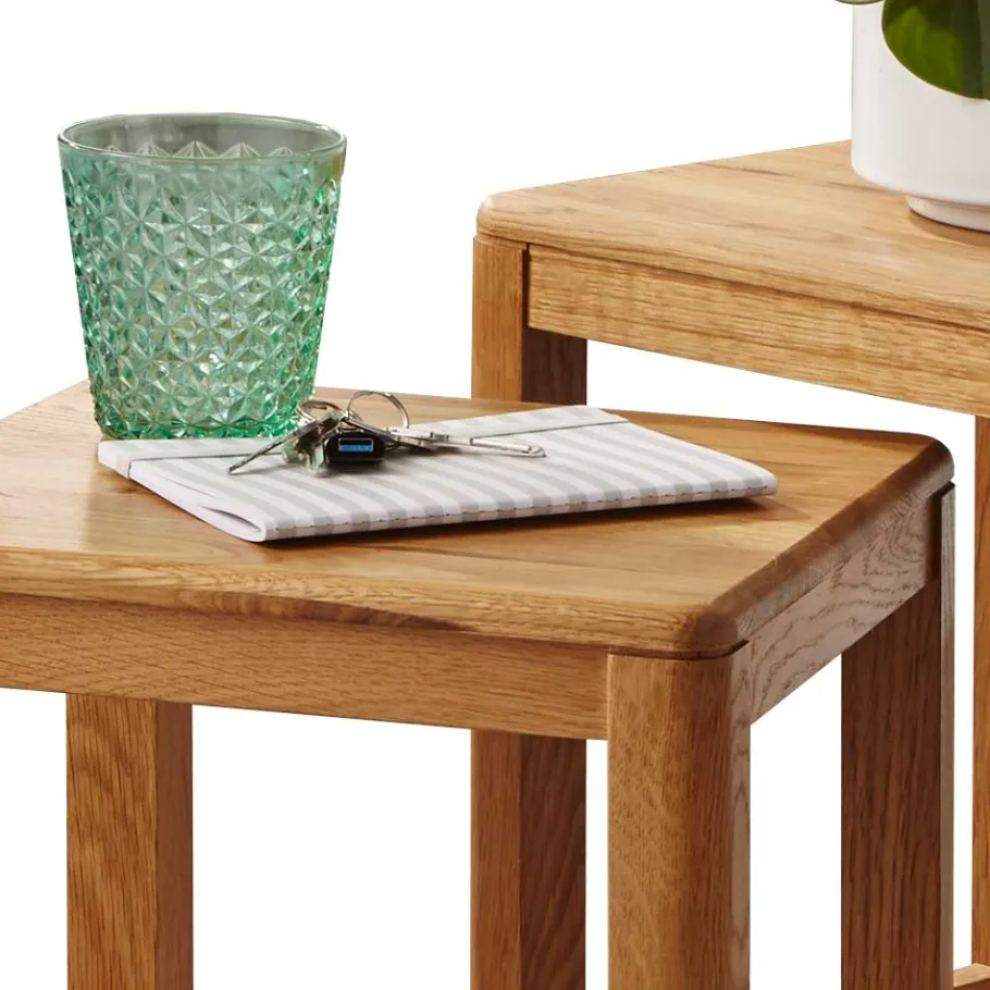 Outlet Wohnen Beistelltisch Set aus Wildeiche Massivholz - Uvinessa (zweiteilig)