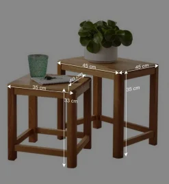 Outlet Wohnen Beistelltisch Set aus Wildeiche Massivholz - Uvinessa (zweiteilig)