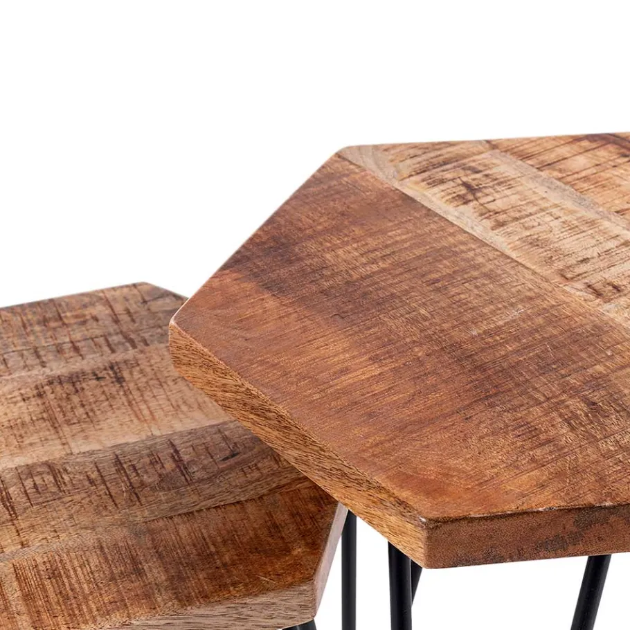 Sale Wohnen Beistelltische sechseckig aus Mangoholz - Pulaudio (zweiteilig)