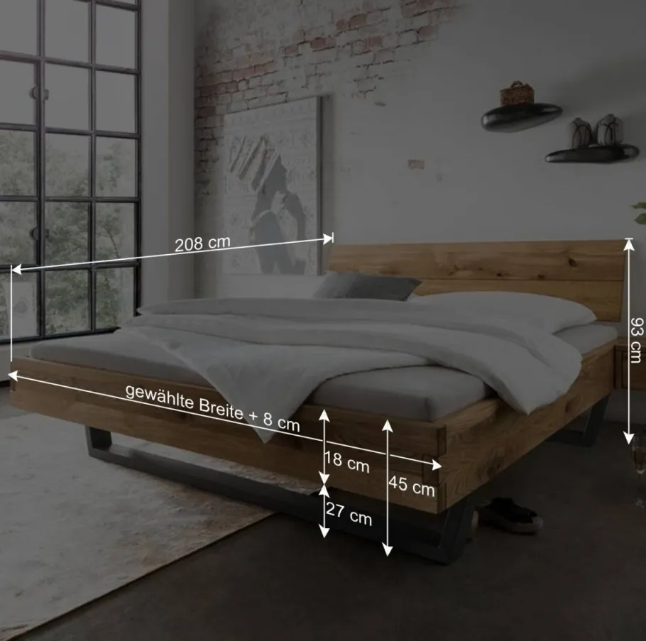 Outlet Wohnen Bett & Nachtkommoden aus Wildeiche - Aryvano (dreiteilig)
