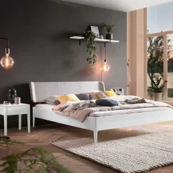 Outlet Wohnen Bett aus Buchenholz in Weiß - Lyatea