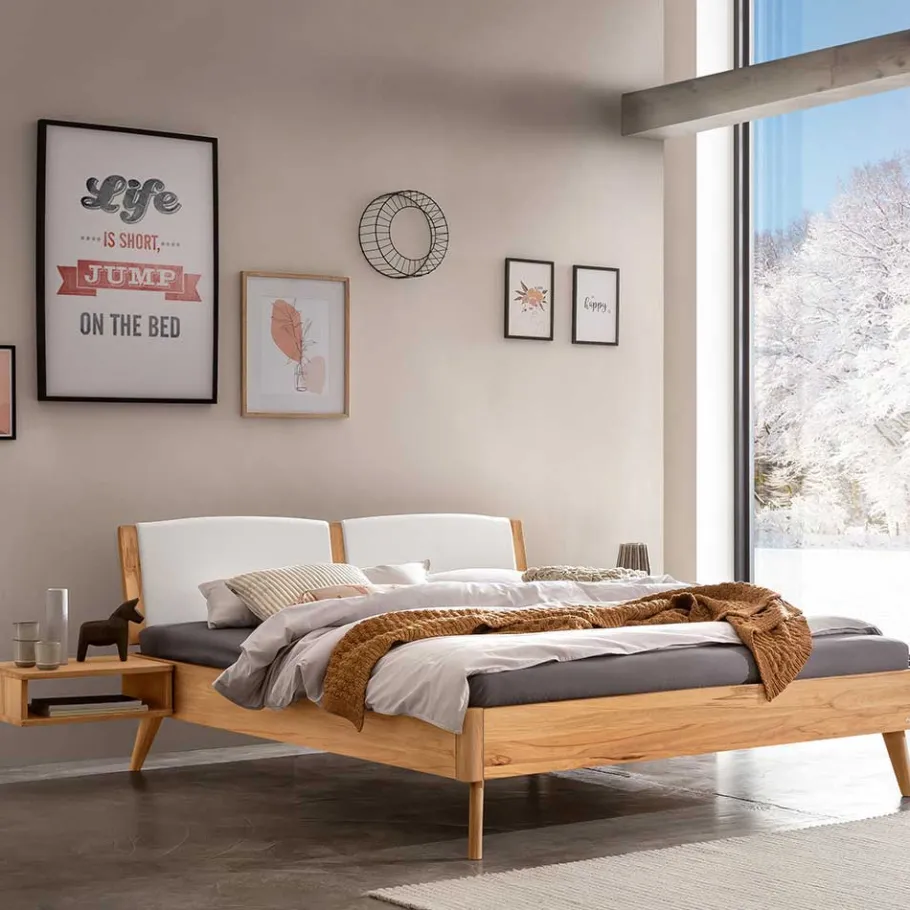 Wohnen Bett aus Wildbuche massiv mit Kunstleder - Syanta