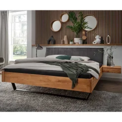 Discount Wohnen Bett aus Wildeiche & Stoff & Metall - Narcissa