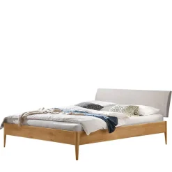 Hot Wohnen Bett aus Wildeiche Holz & Stoff Grau - Myno