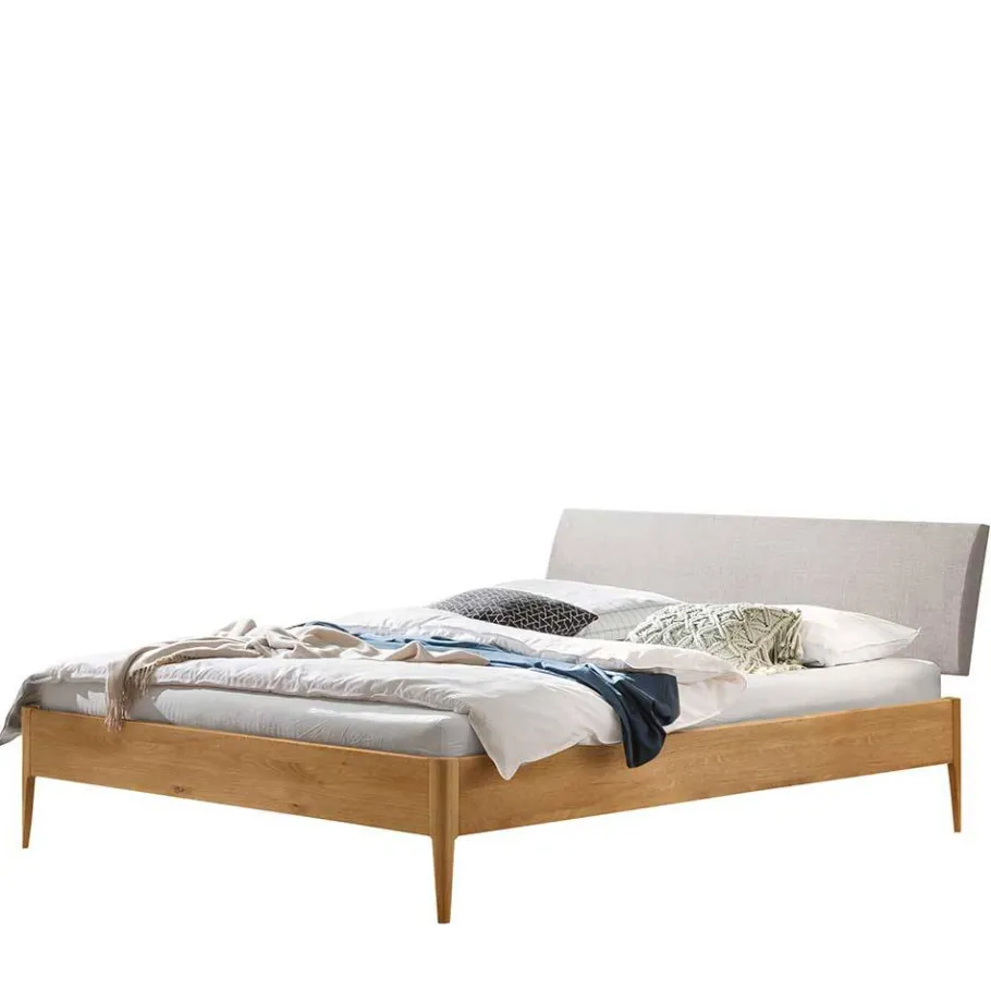 Hot Wohnen Bett aus Wildeiche Holz & Stoff Grau - Myno